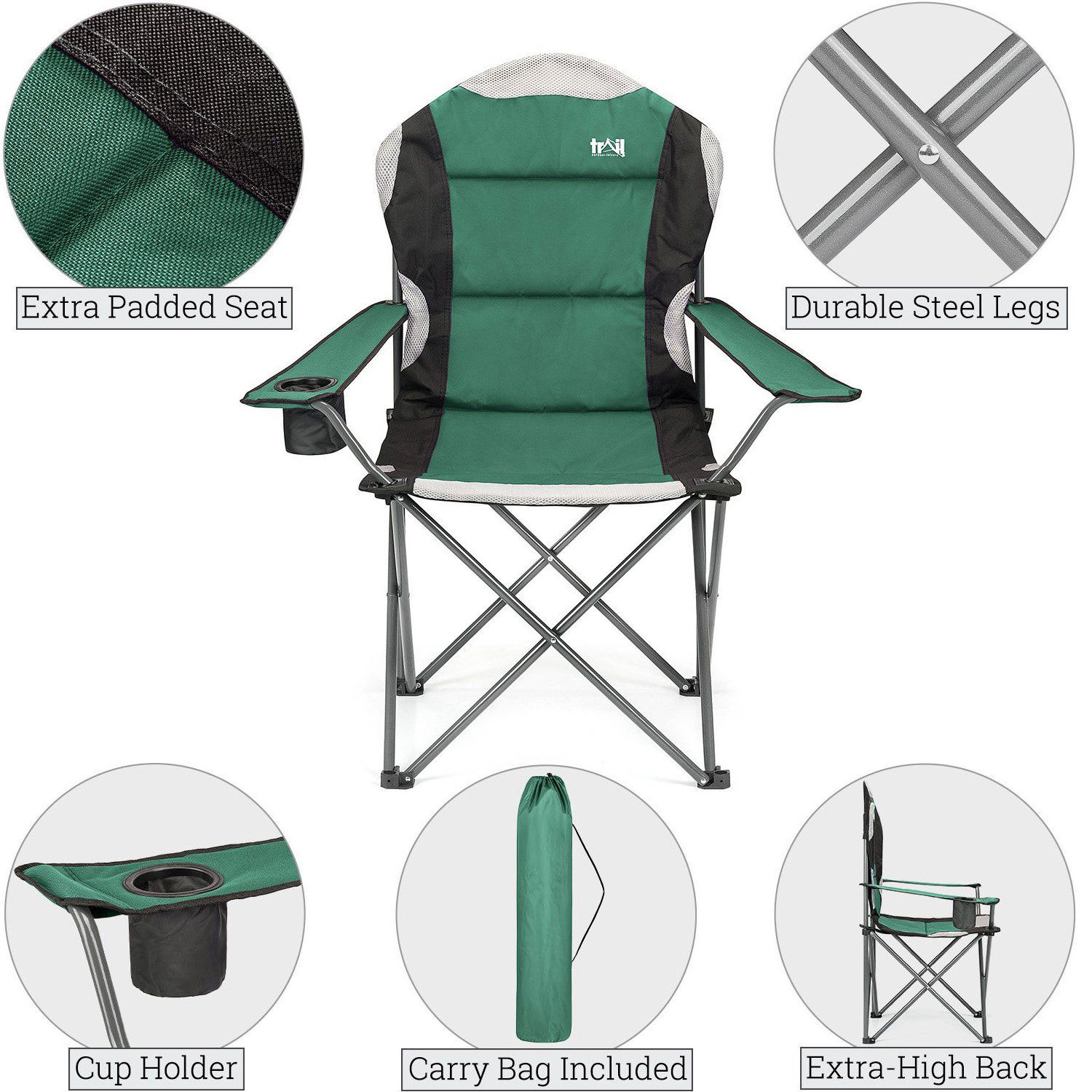 Outdoor folding camp lawn chairs padded folding heavy duty camping chair fishing chair with armrest