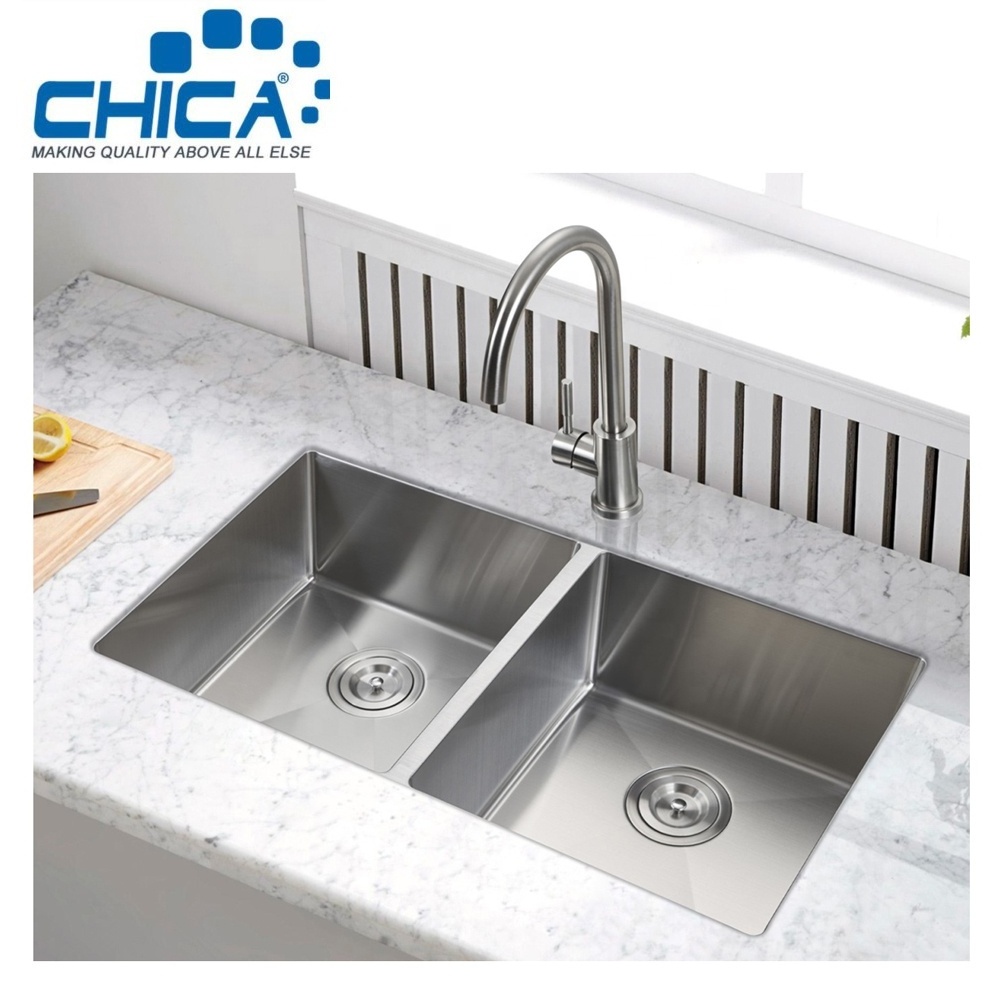 CH3219-10 32x19x10 inches 18 Gauge Stainless Steel Undermount 5050 Double Bowl Handmade Kitchen Sink for North America Market