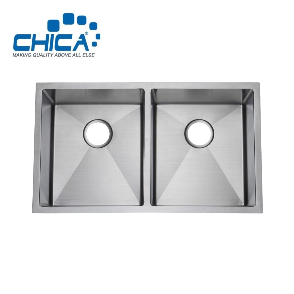 CH3219-10 32x19x10 inches 18 Gauge Stainless Steel Undermount 5050 Double Bowl Handmade Kitchen Sink for North America Market