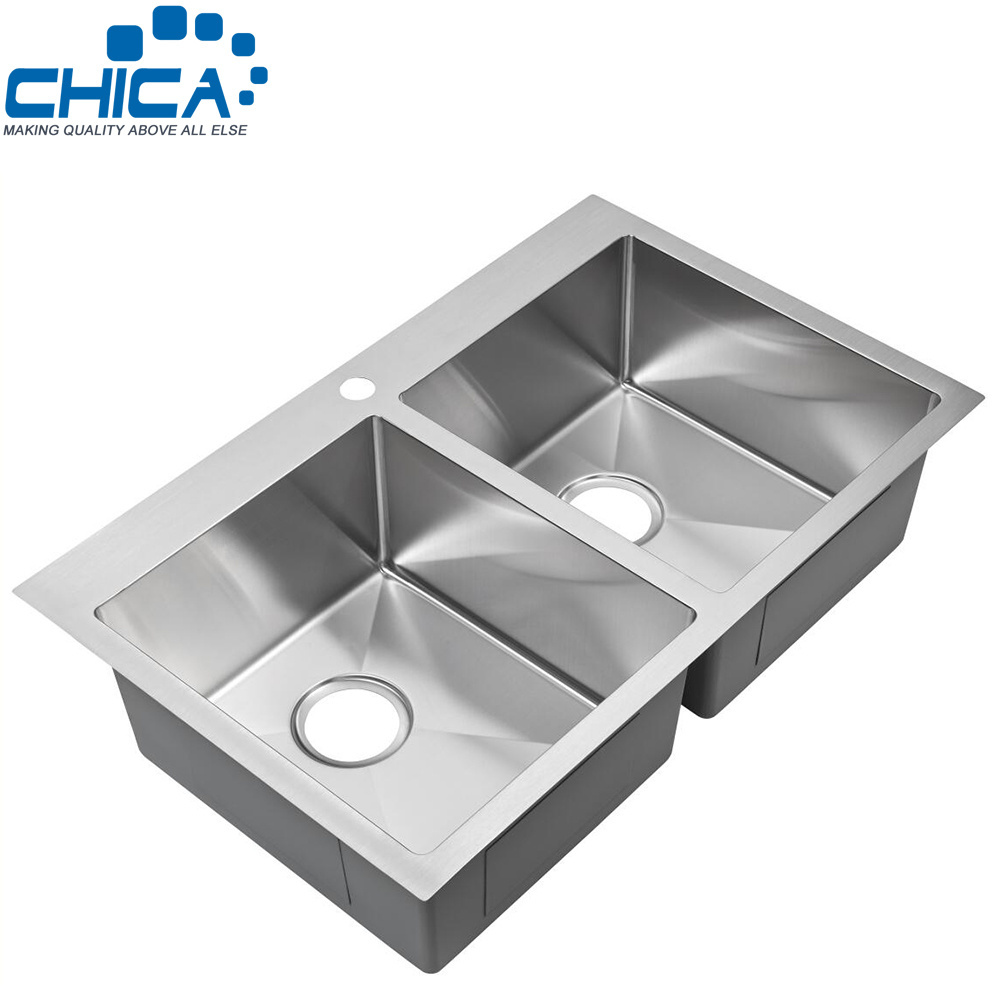 Unique Farmhouse Stainless Steel Slot Set Kitchen Countertop Handmade Sink With Double Tanks