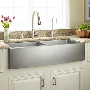 New Design Double Bowl Handmade Farmhouse Kitchen 304 Stainless Steel Bar Apron Sink With Drainer