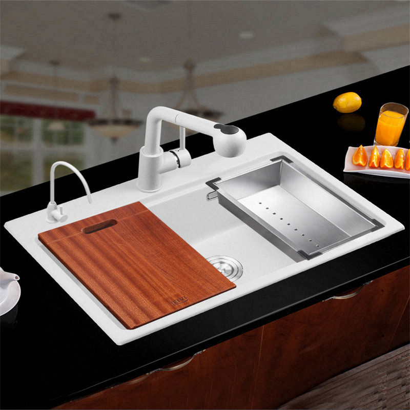 Kitchen new trend  White Natural Granite Stone Sink  Kitchen Wash Basin Sink With Single Bowl