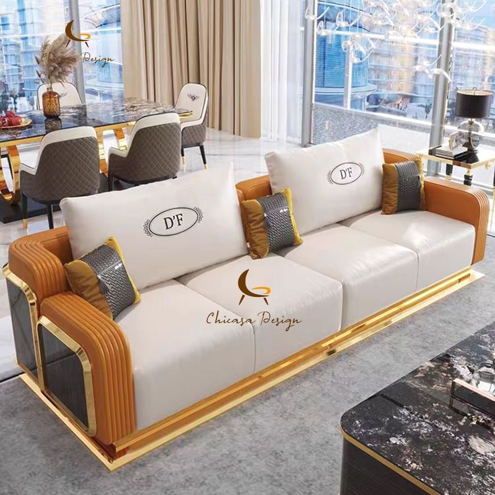 Sofa High Standard Cozy Leather Living Room Sofa Furniture With Stainless Steel Head Layer Cowhide Material