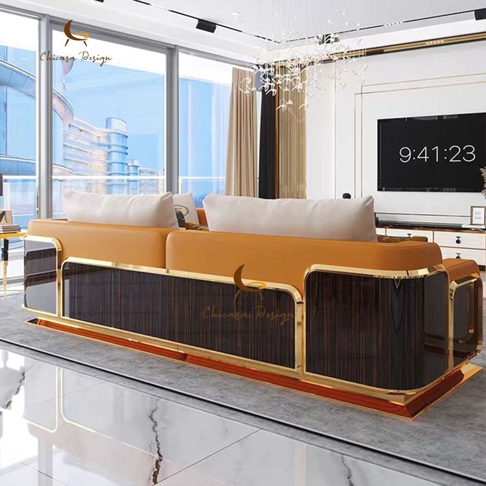 Sofa High Standard Cozy Leather Living Room Sofa Furniture With Stainless Steel Head Layer Cowhide Material