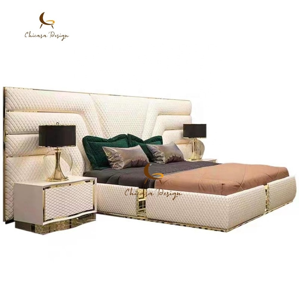 High Quality Solid Wood Leather Rawalpindi Bed Furniture Morden Leather Bed Back Designs