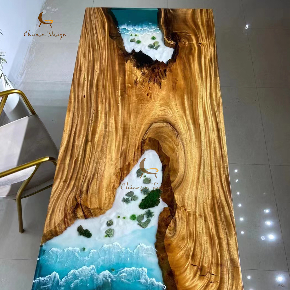 Customize Dinning Table  Walnut Solid Wood Slabs Clear colourful Live Edge Epoxy Resin River Table Top