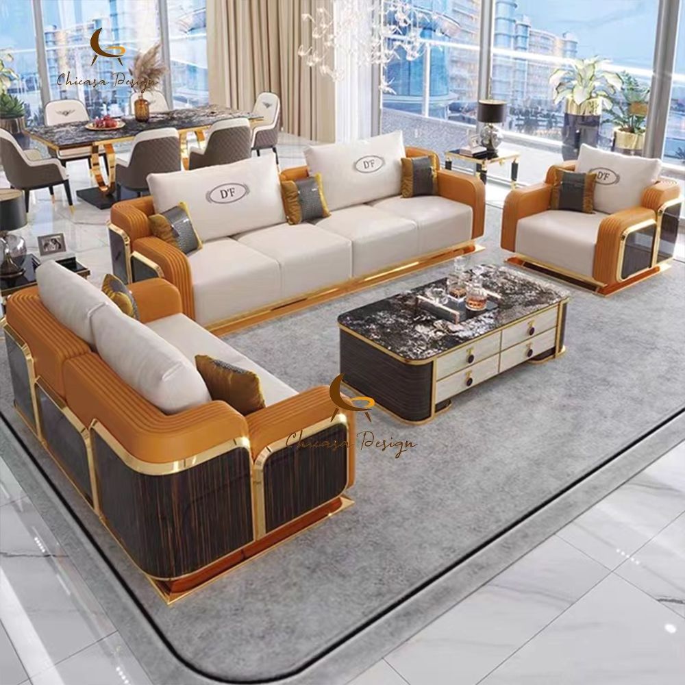 Sofa High Standard Cozy Leather Living Room Sofa Furniture With Stainless Steel Head Layer Cowhide Material