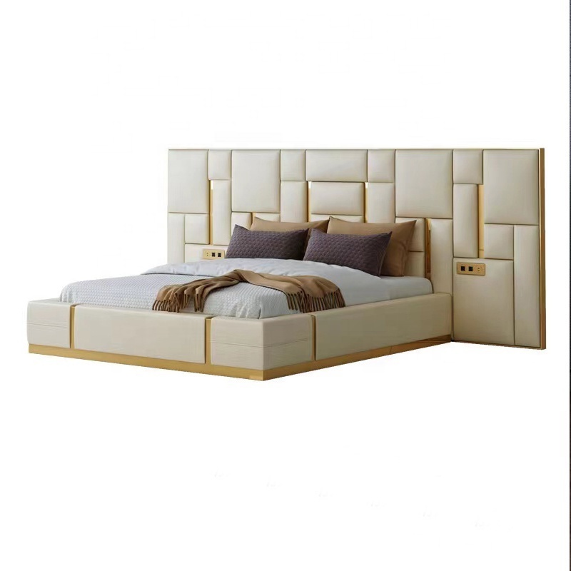 Bedroom Furniture Leather Bed Apartment Large Backboard Double King Bed