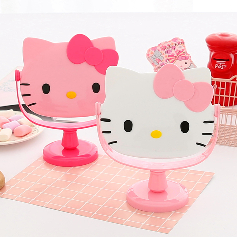 Helloed Kitty Pink White Desktop Mirror Cat Cute Makeup Mirror Head Single Glass Cosmetic Mirror Beauty Accessory Tools