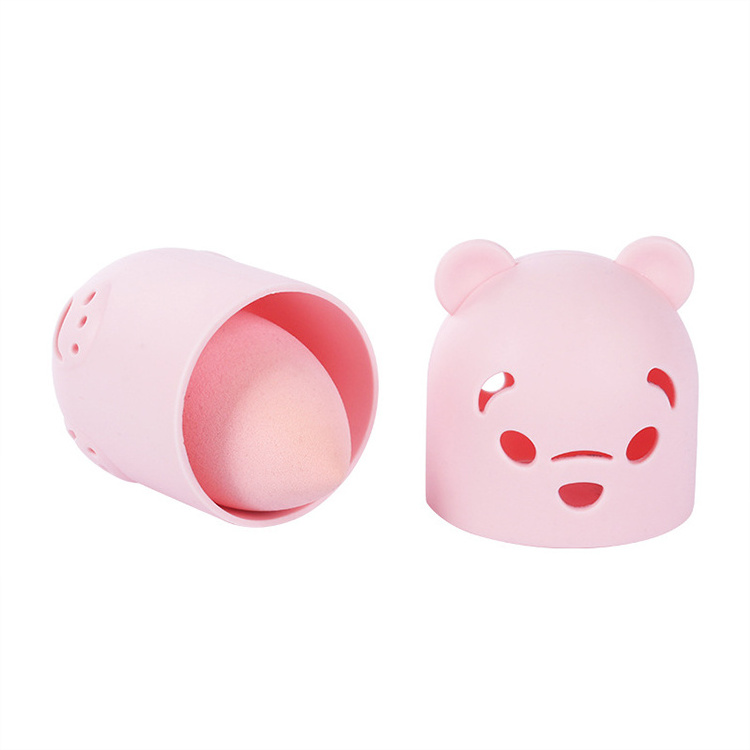 2024 New Style High Quality Cartoon Bear Beauty Sponge Travel Container Silicone Makeup Blender Cosmetics Organizer Container