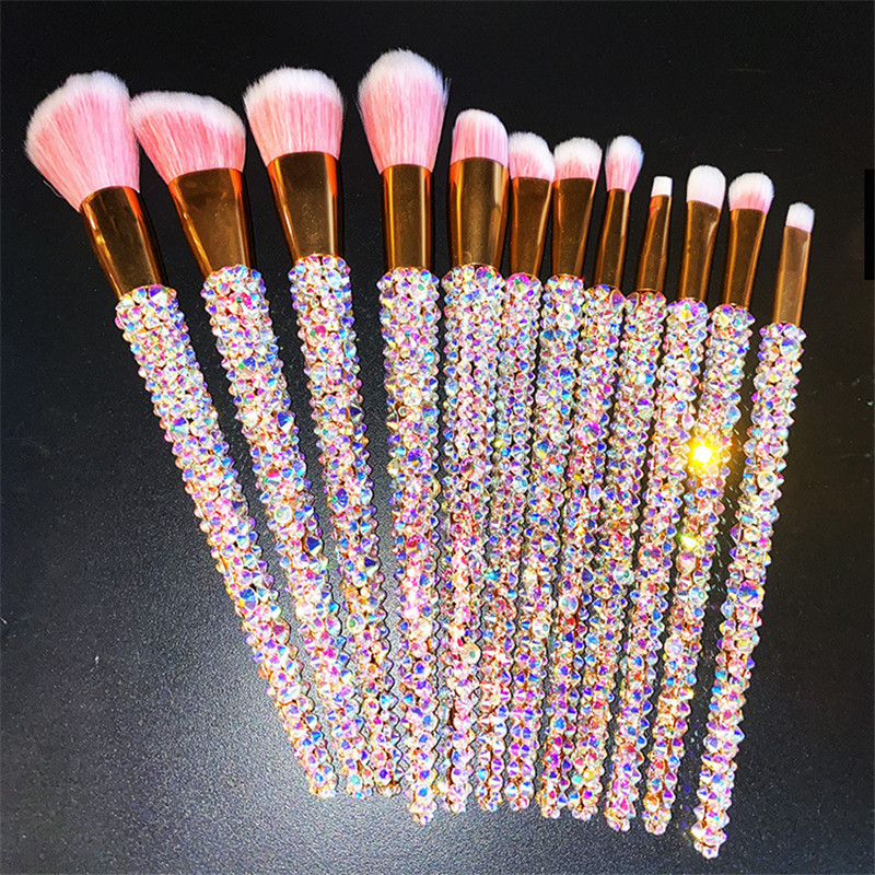 Luxury Rhinestones Makeup & Tools Crystal Diamond Bling Beauty Glitter Cosmetics Brush Set High Quality Handmade 12pcs 270g