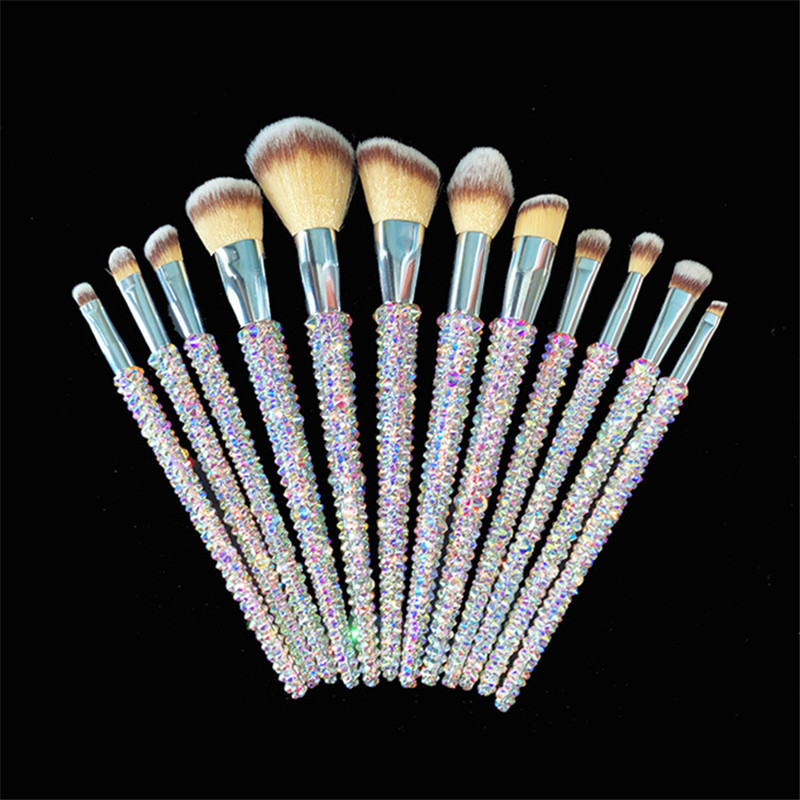 Luxury Rhinestones Makeup & Tools Crystal Diamond Bling Beauty Glitter Cosmetics Brush Set High Quality Handmade 12pcs 270g