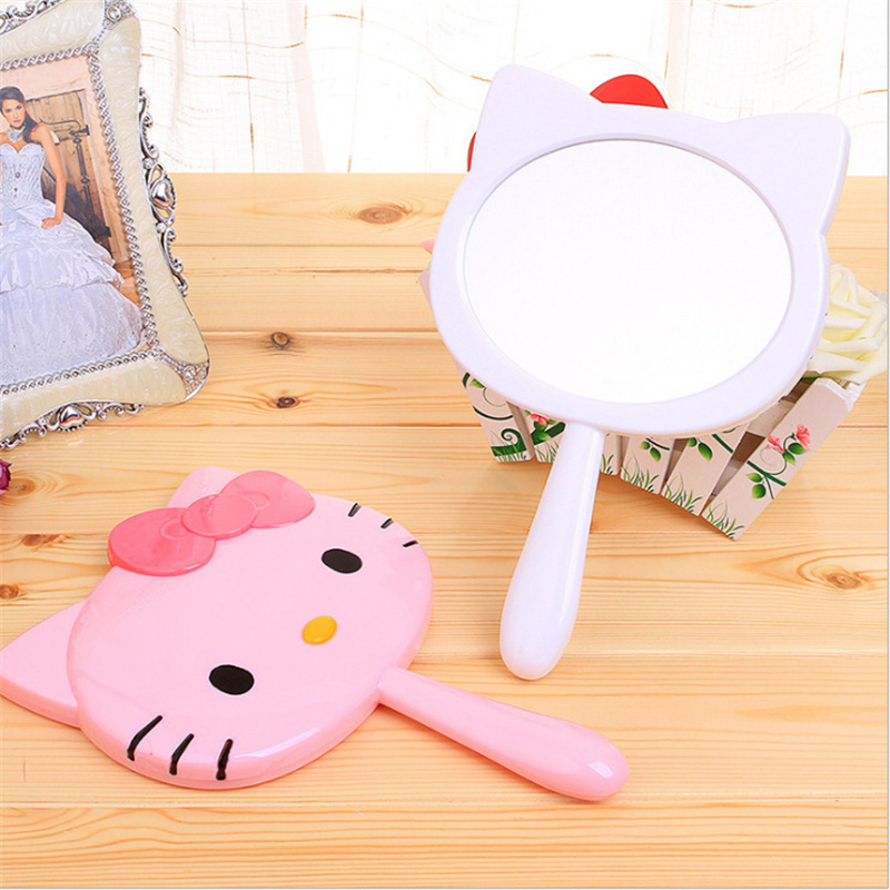 Helloed Kitty Pink White Desktop Mirror Cat Cute Makeup Mirror Head Single Glass Cosmetic Mirror Beauty Accessory Tools