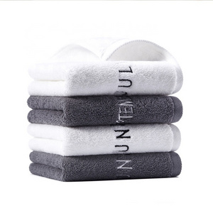 Highly Absorbent Custom Embroidery Logo 100 Cotton Hotel Spa Salon Bathroom Bath Cloth  White Grey Face Towel