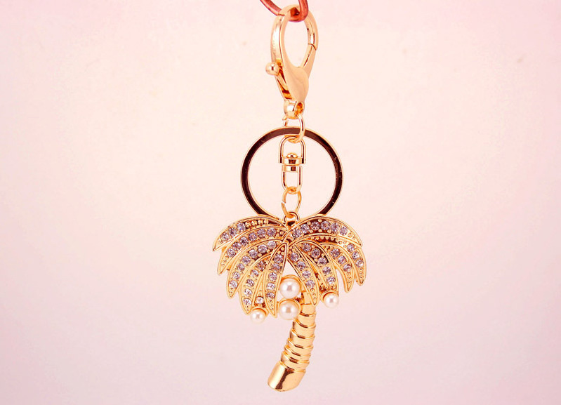 Bling Bling Crystal Rhinestone Keychain Pearls 3D Cubic Coconut Palm Tree Shaped Metal Key chains Purse Bag charm Decoration