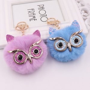 Owl Faux Fur Pom Pom fur ball Keychain bag Purse Holder Keyring Backpack Pendants Owl Faux Fur green PomPom Keychain