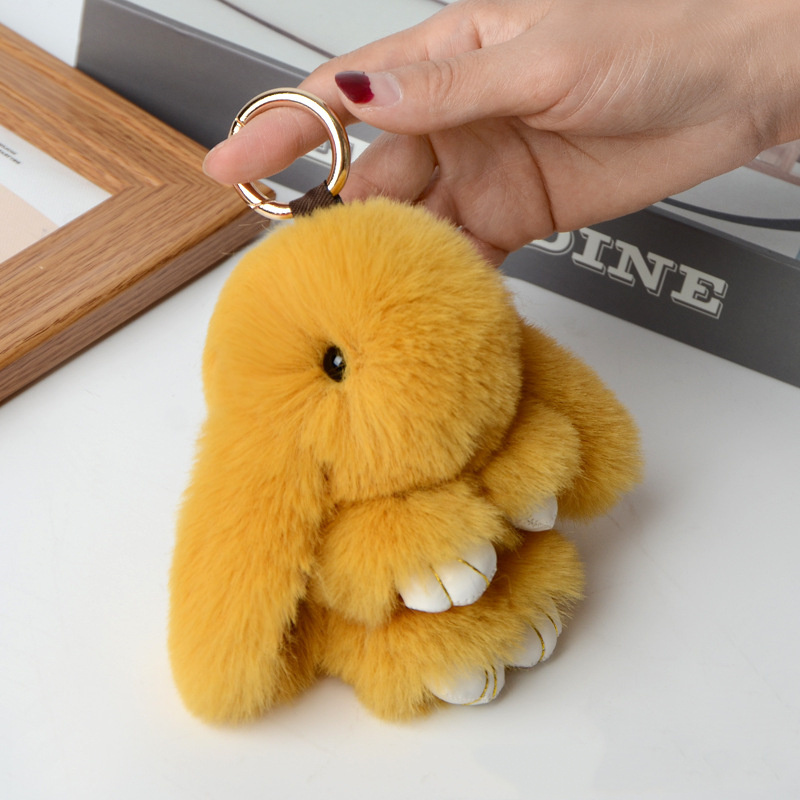 18cm Bunny Doll Keychain Soft Cute Faux Fur Pom Pom Fluffy Plush Pendant KeyChain Car dbag keyring bunny pompom fluffy keychain