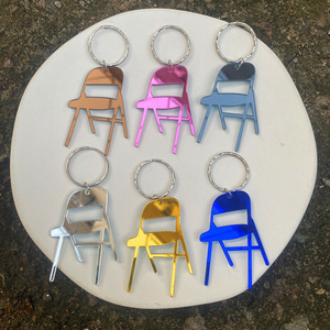 Personality Creative Statement 3D mini Folding Chair Key Chains Quirky Simulation Backrest Chair Glitter Acrylic KeyChain Women