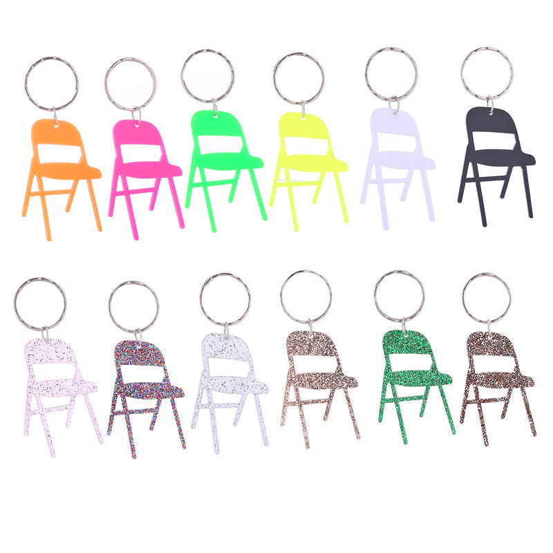 Personality Creative Statement 3D mini Folding Chair Key Chains Quirky Simulation Backrest Chair Glitter Acrylic KeyChain Women