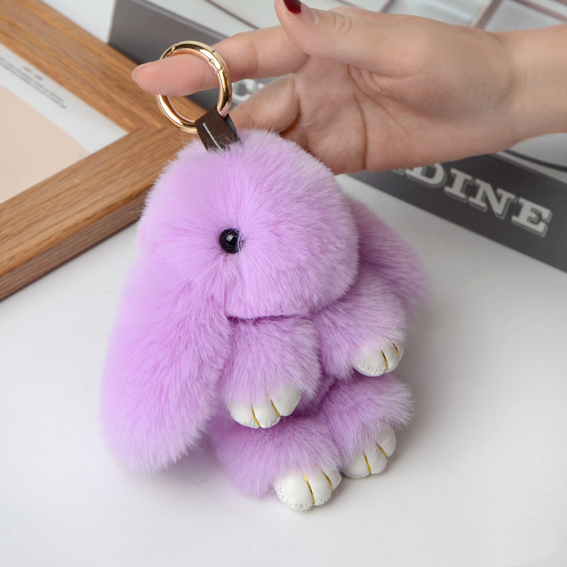 18cm Bunny Doll Keychain Soft Cute Faux Fur Pom Pom Fluffy Plush Pendant KeyChain Car dbag keyring bunny pompom fluffy keychain