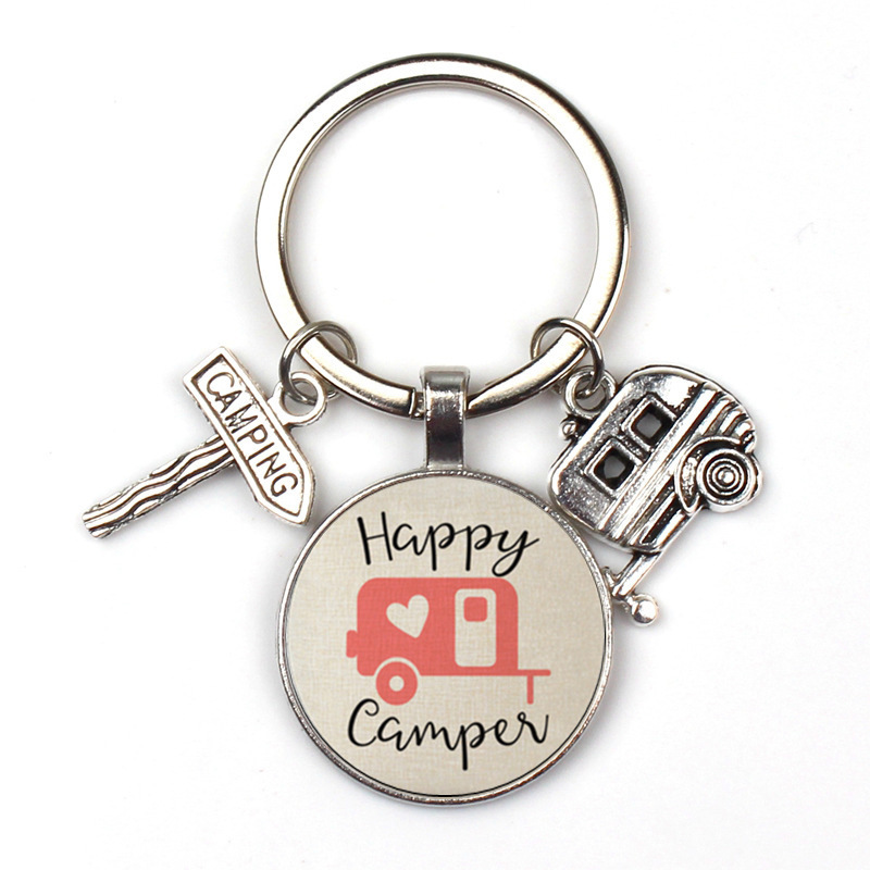 Retro Camper keychain Happy RV Couples key chain Camping Gifts for Men Women Teenager Camper Lover Travel Trailers