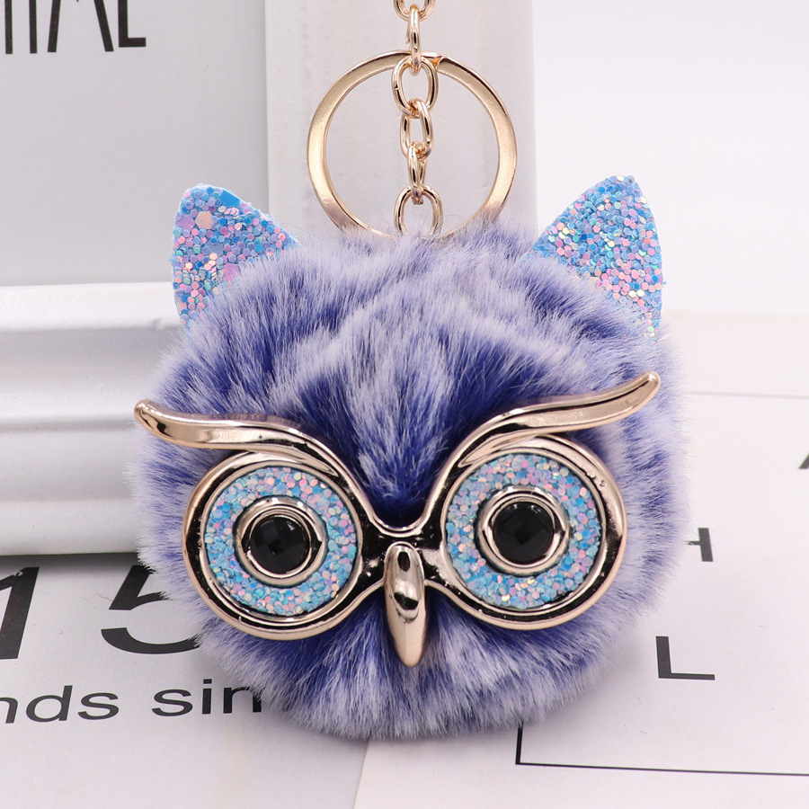 Owl Faux Fur Pom Pom fur ball Keychain bag Purse Holder Keyring Backpack Pendants Owl Faux Fur green PomPom Keychain