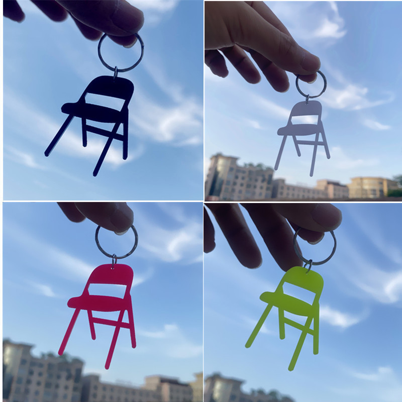 Personality Creative Statement 3D mini Folding Chair Key Chains Quirky Simulation Backrest Chair Glitter Acrylic KeyChain Women