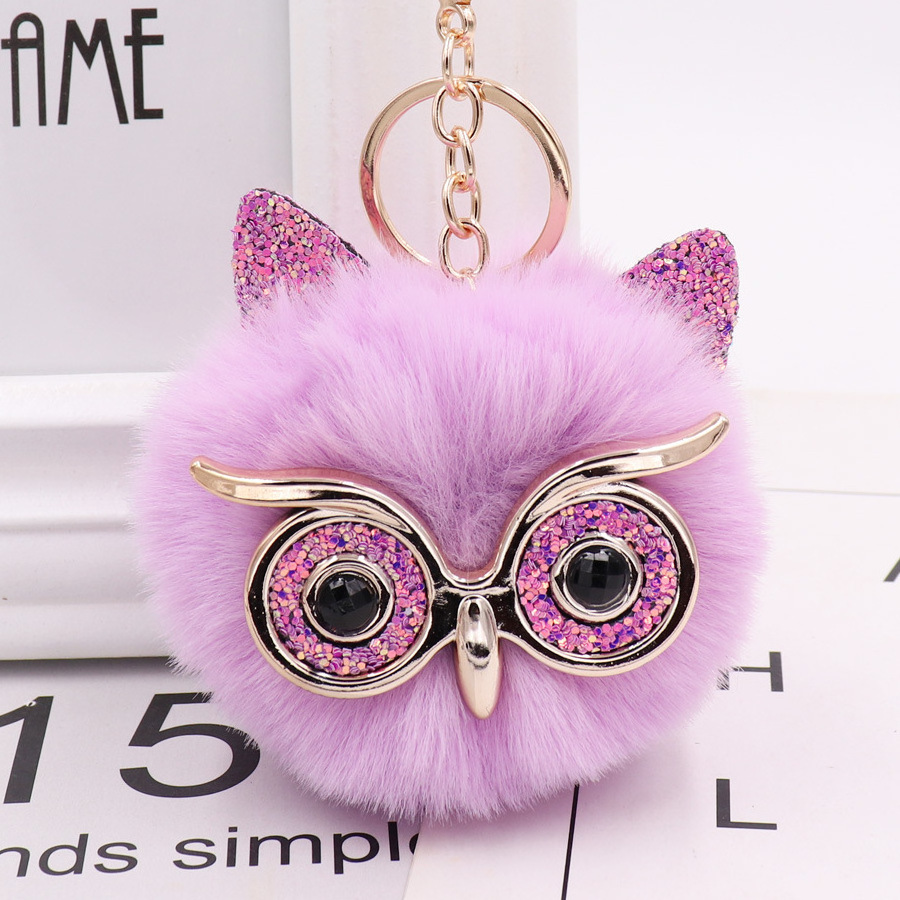 Owl Faux Fur Pom Pom fur ball Keychain bag Purse Holder Keyring Backpack Pendants Owl Faux Fur green PomPom Keychain