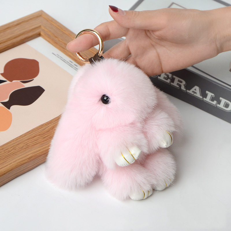 18cm Bunny Doll Keychain Soft Cute Faux Fur Pom Pom Fluffy Plush Pendant KeyChain Car dbag keyring bunny pompom fluffy keychain