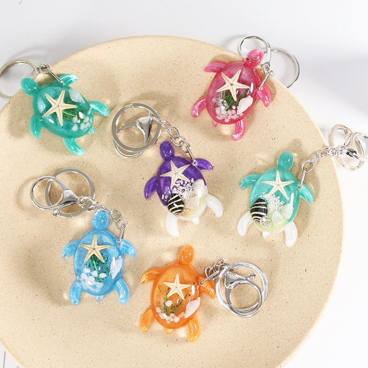 Custom Acrylic key chains Sea Souvenir turtle Shape keychain pvc starfish sea turtle bag charm pendant keyring tortoise keychain