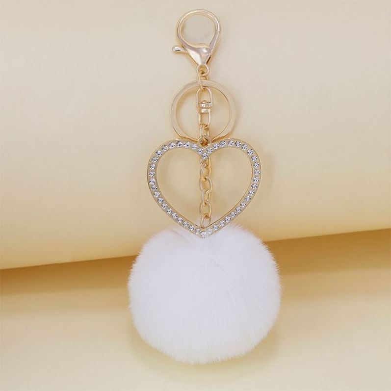 Pom Pom Keychain Artificial Fur Ball Plush Keychains Fluffy Accessories Car Bag Charm Faux Rabbit Fur Pompoms Keyring With crown