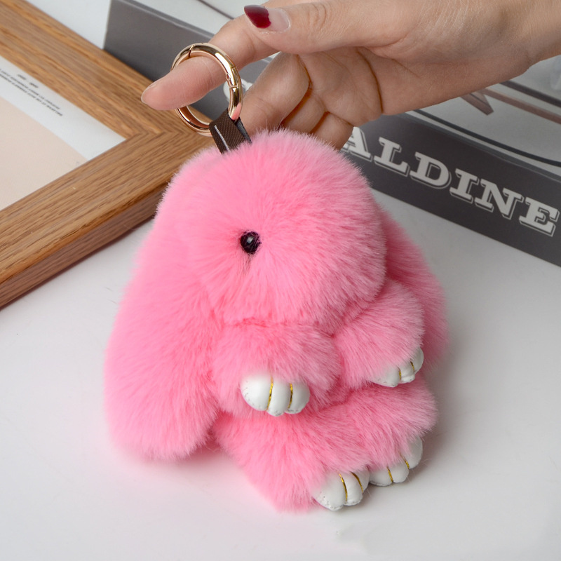 18cm Bunny Doll Keychain Soft Cute Faux Fur Pom Pom Fluffy Plush Pendant KeyChain Car dbag keyring bunny pompom fluffy keychain