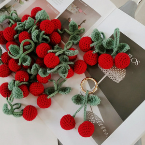 Custom Handmade Knit Fruit cherry key chains Car Hanging Ornaments Crochet Cherry Plush Keychain Bag charms Hanging Accessories