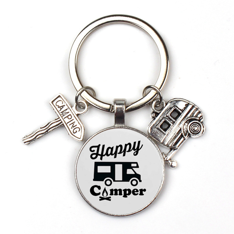 Retro Camper keychain Happy RV Couples key chain Camping Gifts for Men Women Teenager Camper Lover Travel Trailers