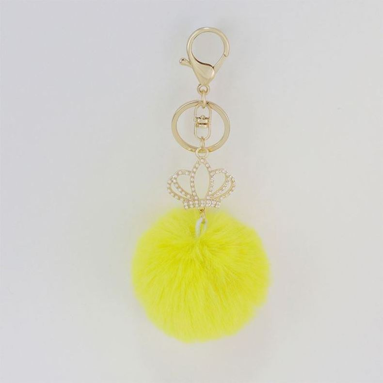 Pom Pom Keychain Artificial Fur Ball Plush Keychains Fluffy Accessories Car Bag Charm Faux Rabbit Fur Pompoms Keyring With crown