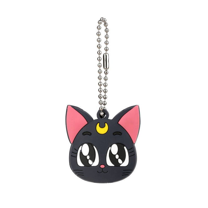 Cute Anime Sailor Moon Keychain Silicone Cat Dog Protective Key Case Cover for Key Control Dust Cap Holder Gift Women Key Chain