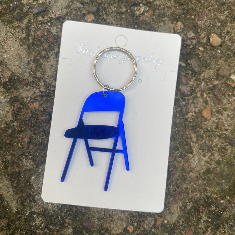 Personality Creative Statement 3D mini Folding Chair Key Chains Quirky Simulation Backrest Chair Glitter Acrylic KeyChain Women