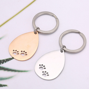 Hotsale Custom Blank Metal Key chains stainless steel siver rose dog paw DIY Pendant tags design Laser Engraving Blank Keychain