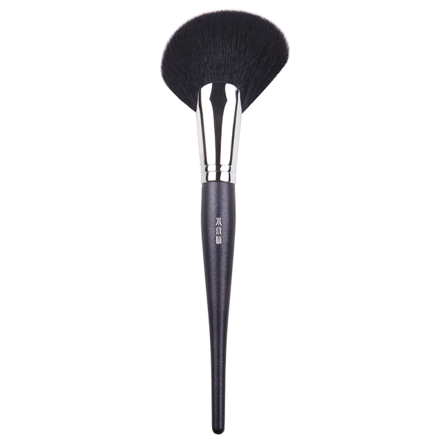 Custom makeup brushes Logo Private label Large fan powder brush Natural hair Copper tube Solid wood handle