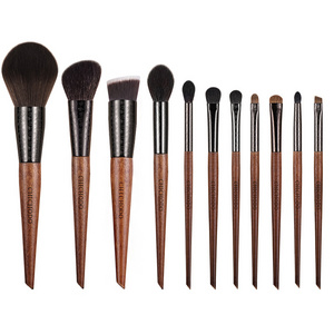 Custom makeup brushes Logo Natural hair Carved copper tube Solid wood handle 11Pcs Amber Series Makeup brush set