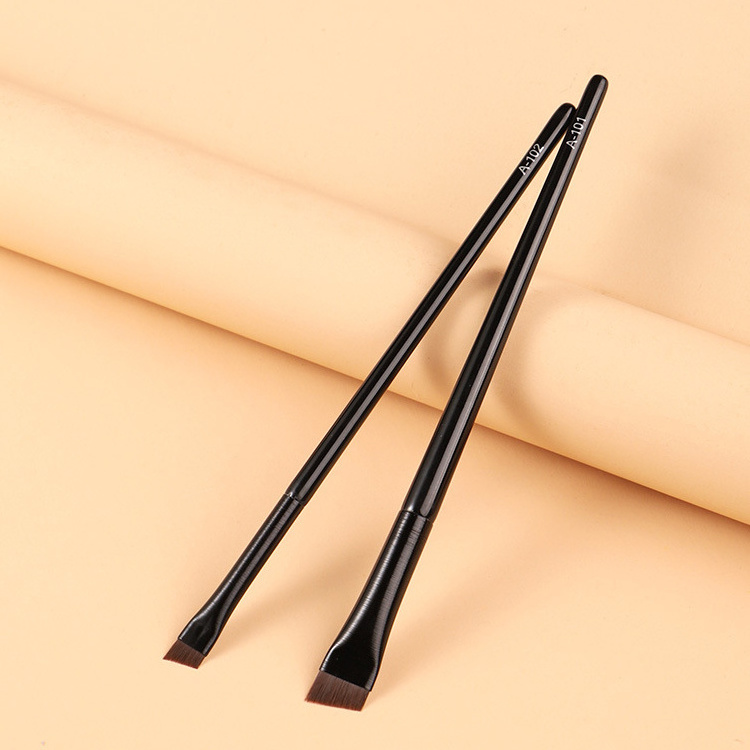 Custom makeup brushes Blade eyebrow eyeliner brush Synthetic hair Wire drawing aluminum tube Solid wood handle makeup brush