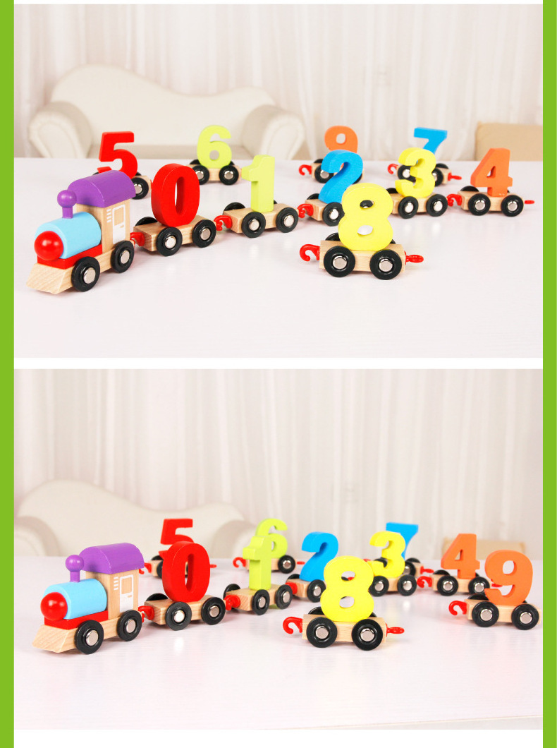 Children's wooden track drag assembled train toy wooden ball large colored beech digital block small train