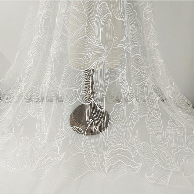 competitive price exquisite polyester silk high-end lace embroidery net fabric for wedding dress evening gown