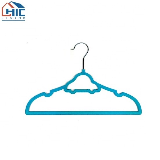 Chic Wholesale High Quality Velvet Kids Hangers Flocking Hanger with Notches & Car Design for Clothes