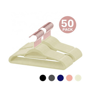 Wholesale Clothes Hanger Custom White Velvet Hanger 50 Pack  Coat Velvet Hangers For Cloths With Rose Gold Hook