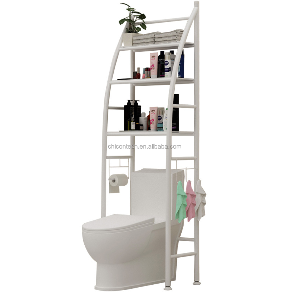 Bathroom White color space saver over the toilet wire metal shelves storage bathroom over toilet storage shelf