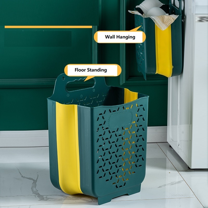 Household Wall Hanging PP TPR Bathroom Foldable Dirty Clothes Pop Up Clothes Storage Container Dirty Laundry Hamper Basket