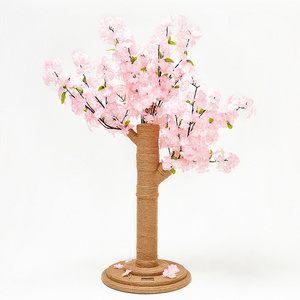 wholesale natural sisal rope shaft wood frame scraper tree for cats pink small flower high quality cat tree