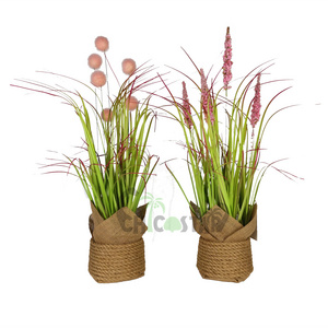 Beautiful artificial faux onion grass Light touch briquettes plant bundle in hemp rope pot for decoration