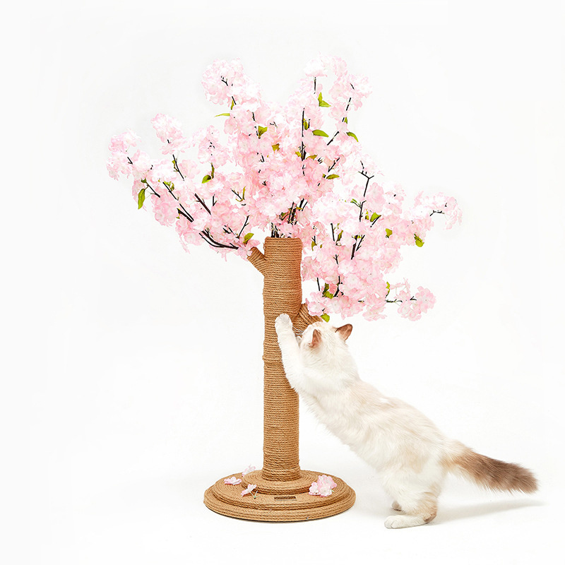 wholesale natural sisal rope shaft wood frame scraper tree for cats pink small flower high quality cat tree